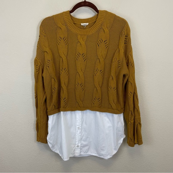 Anthropologie Pilcro Cable Twofer Crewneck Layered Sweater in Copper Size Medium - Picture 3 of 13